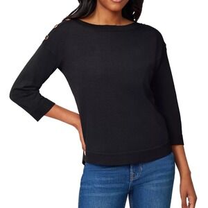 Melissa Paige Women's Boat-Neck Button-Shoulder Sweater Black Size Large